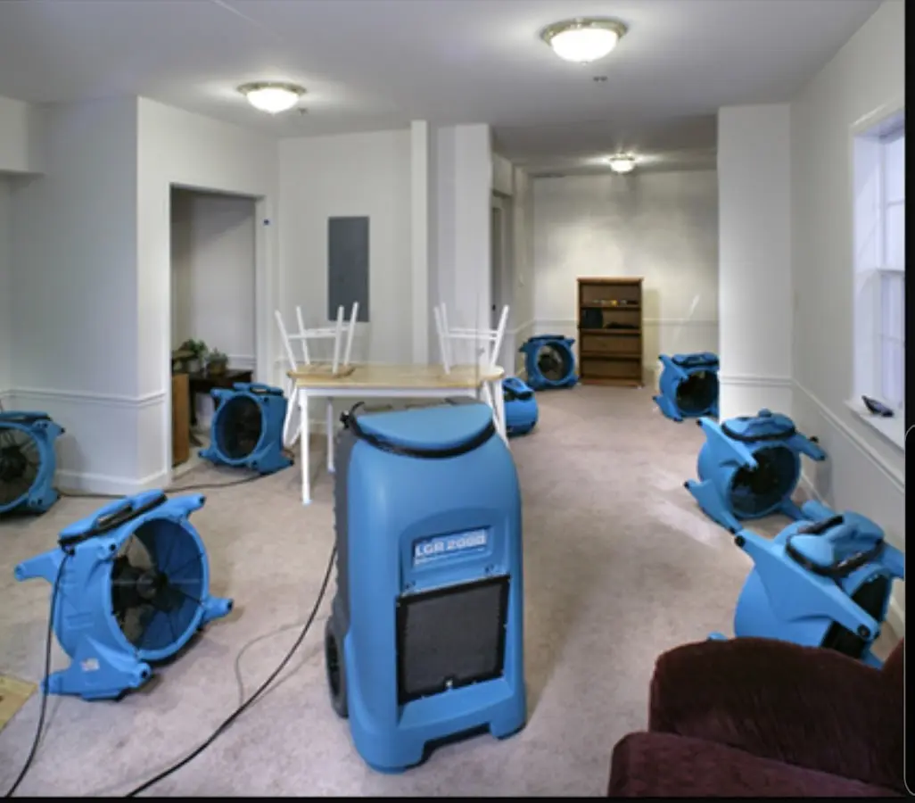 Air movers and dehumidifier setup for Water Extraction & Removal in Las Flores
